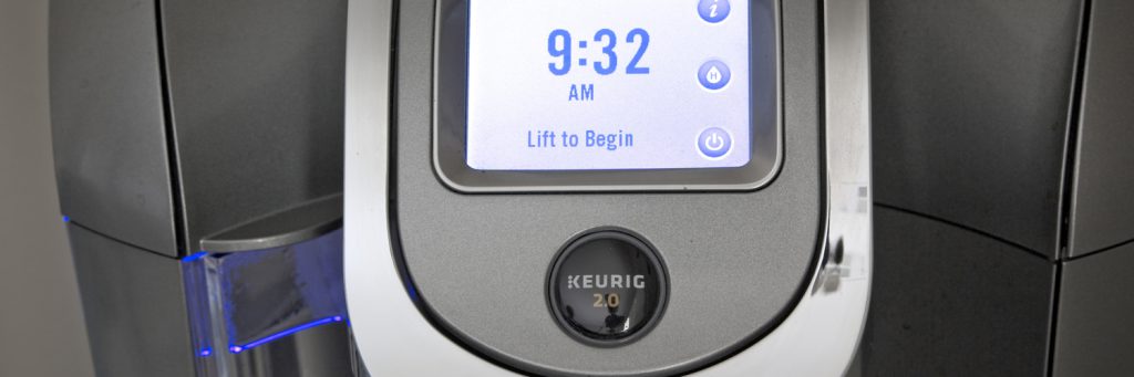 a keurig coffee maker ready to brew a morning cup