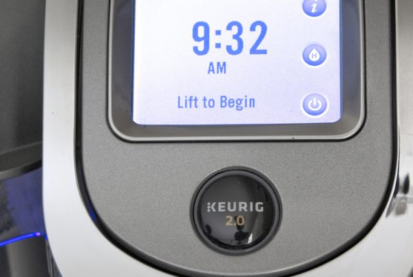 a keurig coffee maker ready to brew a morning cup