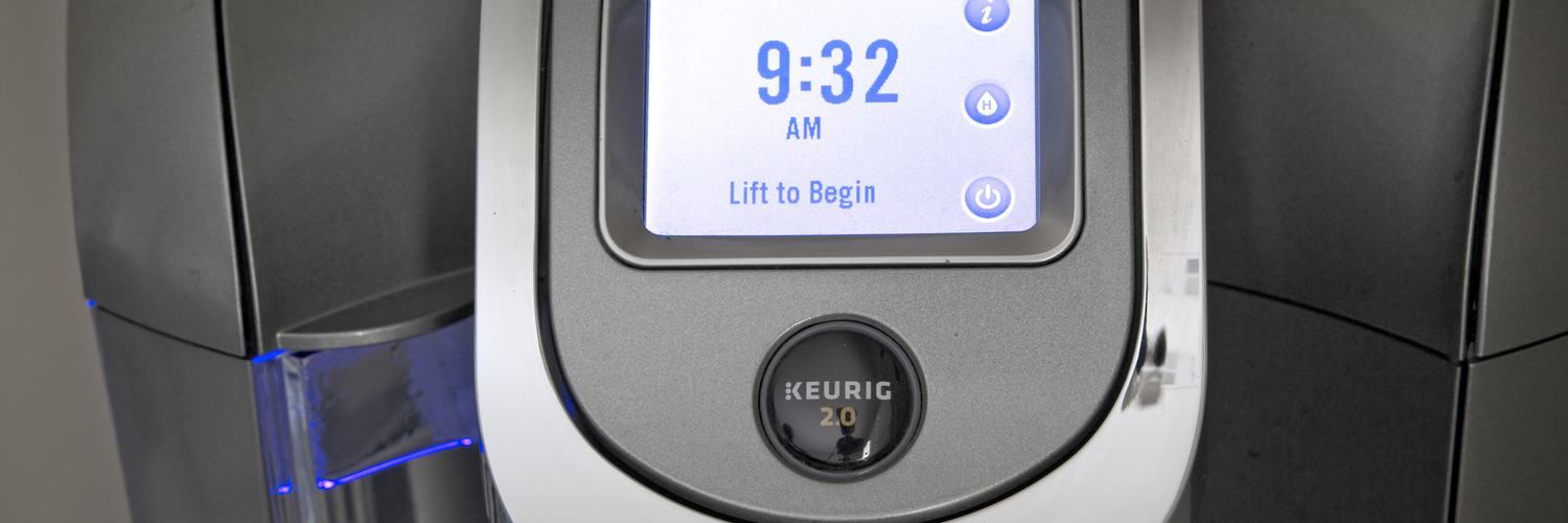 a keurig coffee maker ready to brew a morning cup