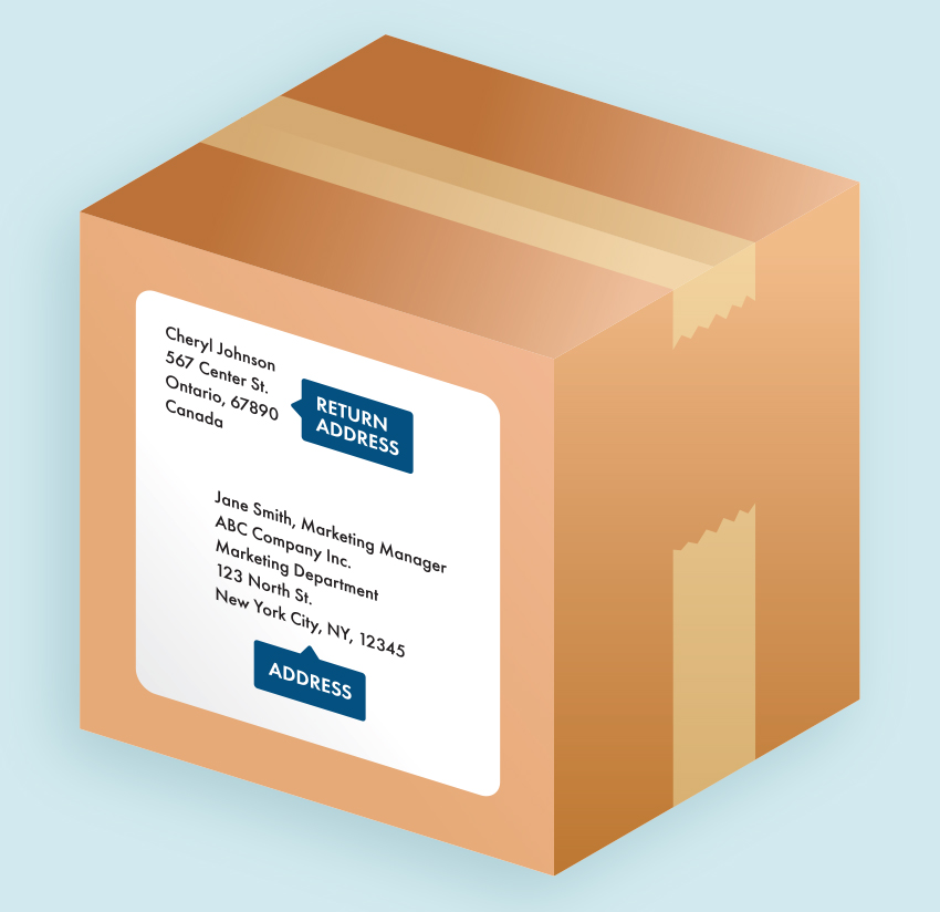 Brown box showing addresses and tape