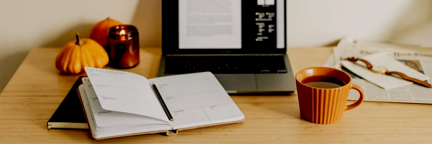 Fall themed coffee with laptop