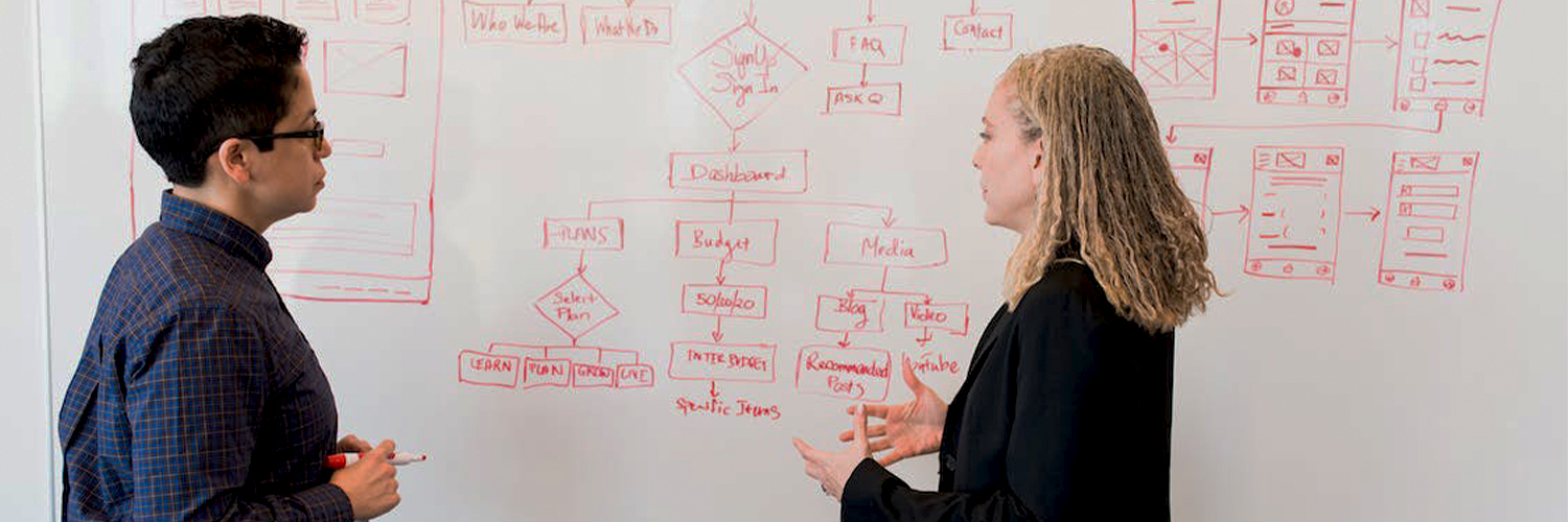 Two people at whiteboard