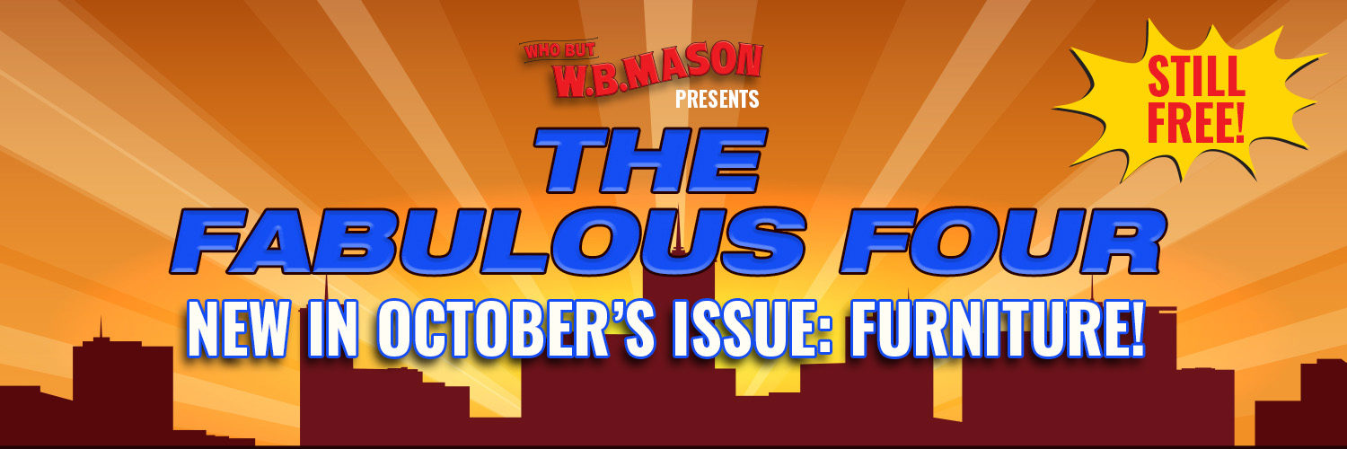 graphic of wb mason man with speech bubble