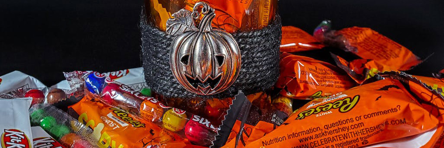 Halloween candy in glass jar