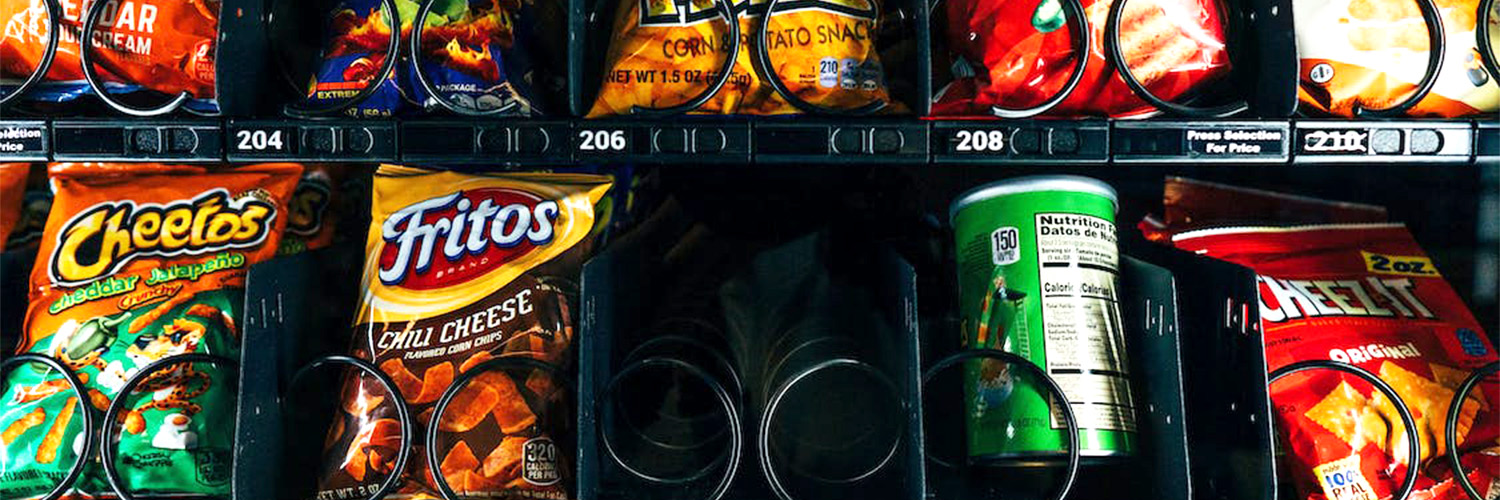 Vending machine showing various snacks