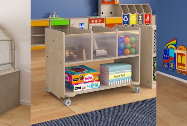 bright beginnings reading nook, shelf storage and activity wall