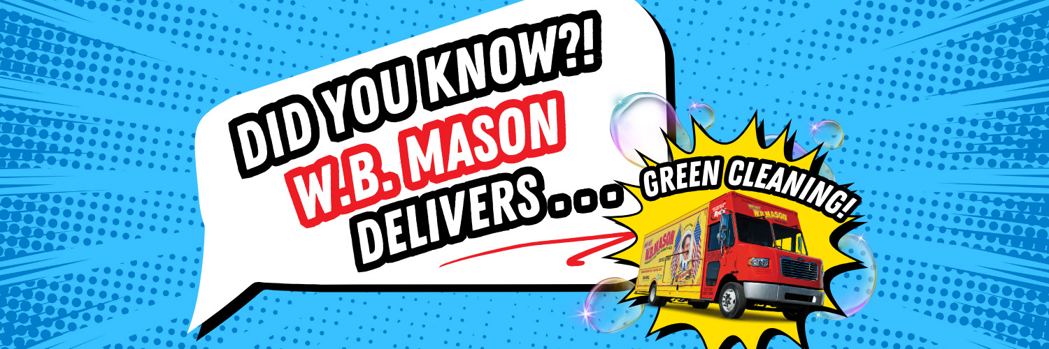 wb mason truck with speech bubble about green cleaning