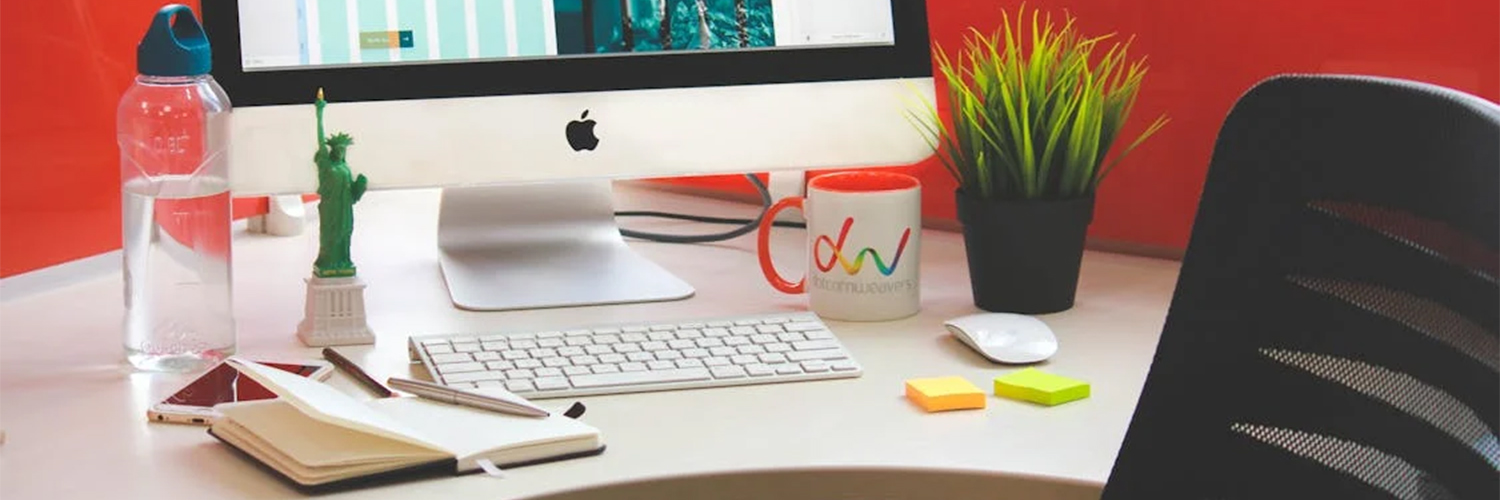 office set up with water bottle